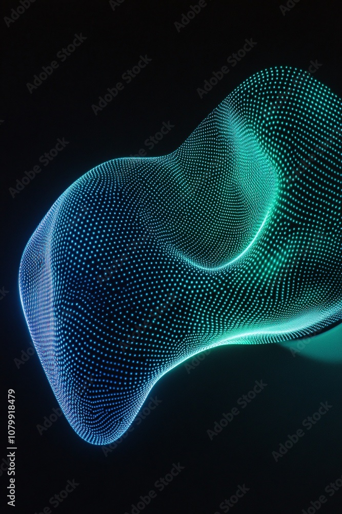 Aufkleber abstract 3d render of fluid surface with neon dots and curved shapes against dark background, perfec