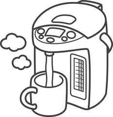 電気ポットでマグカップにお湯を注ぐ