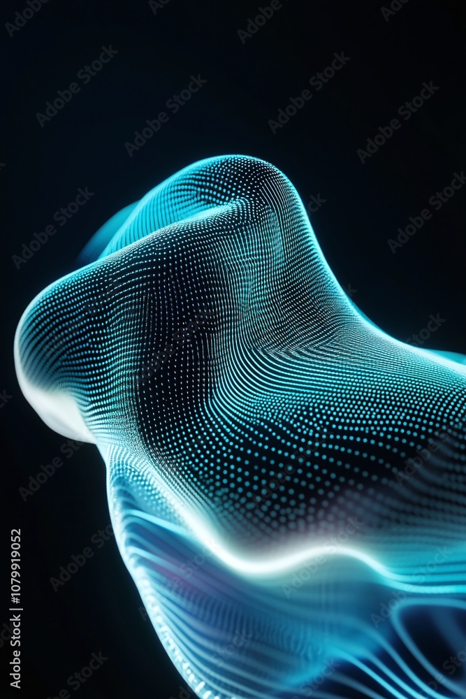 Poster abstract 3d wave form with light particles in vivid colors, creating a futuristic visual representat