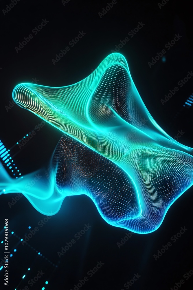 Poster abstract 3d waveform design generating a dynamic blend of blue and teal colors on a black background