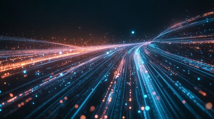 A stunning illustration of swirling data streams with neon highlights and explosive elements, capturing the essence of hyper-speed travel, isolated on a dark backdrop