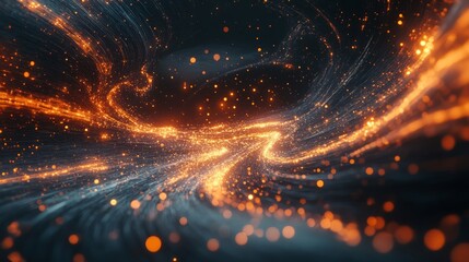 Obraz premium A stunning illustration of swirling data streams with neon highlights and explosive elements, capturing the essence of hyper-speed travel, isolated on a dark backdrop