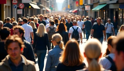 Obraz premium Big city crowd walking in a busy city street