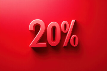 Bold 3D representation of "20%" in vibrant red, emphasizing discount, interest rates, or statistical data.