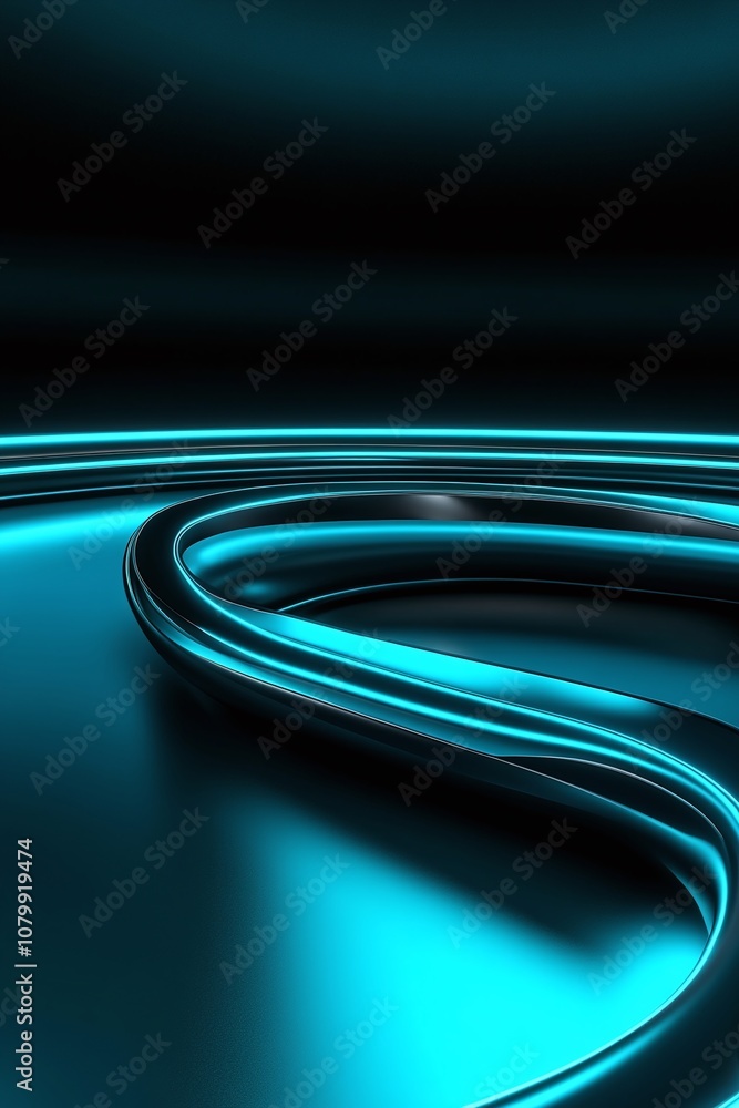 Poster abstract background featuring illuminated curves in a smooth turquoise surface creating a sense of d