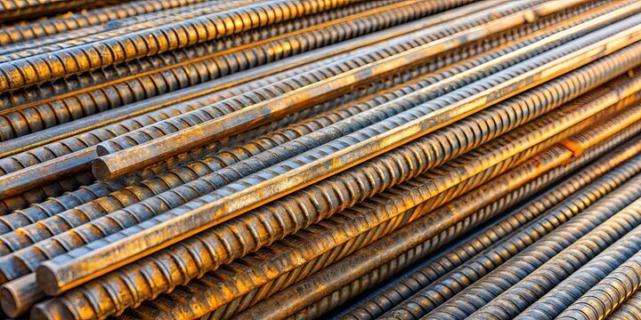 Steel reinforcement bars stacked on top of each other for building armature , construction, steel, reinforcement
