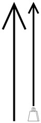 Two black arrows pointing upward, one encumbered with weight at its base. Ideal for business, growth, success, career advancement, motivation, overcoming challenges progress. Line metaphor