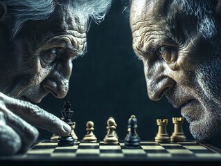 Two Chess Grandmasters Engaged in a Intense Intellectual Rivalry on the Board