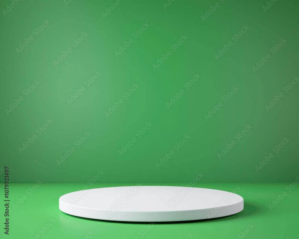 Poster minimalist round white podium green background concept. simple round platform on a green background 