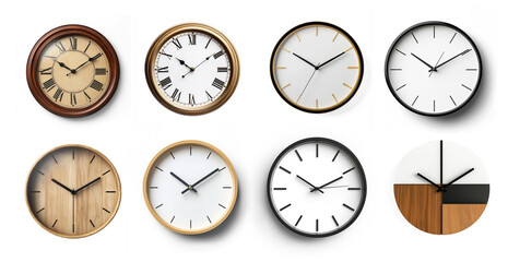 Collection of Classic wall clock with a clean design. isolated on transparent background