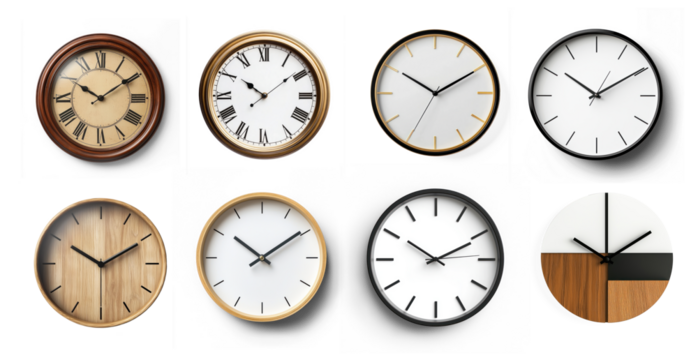 Collection of Classic wall clock with a clean design. isolated on transparent background