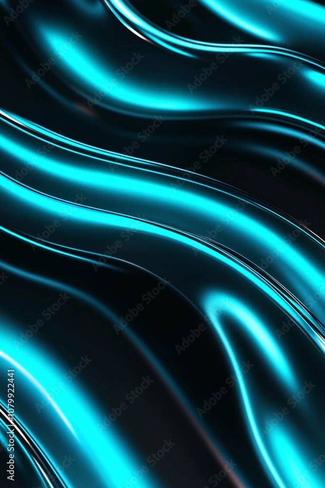 Poster Abstract Blue Waves with Glossy Texture Reflecting Light in a Dynamic Pattern for Modern Art and Design Applications