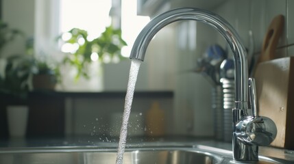 Modern Kitchen Faucet with Flowing Water Stream
