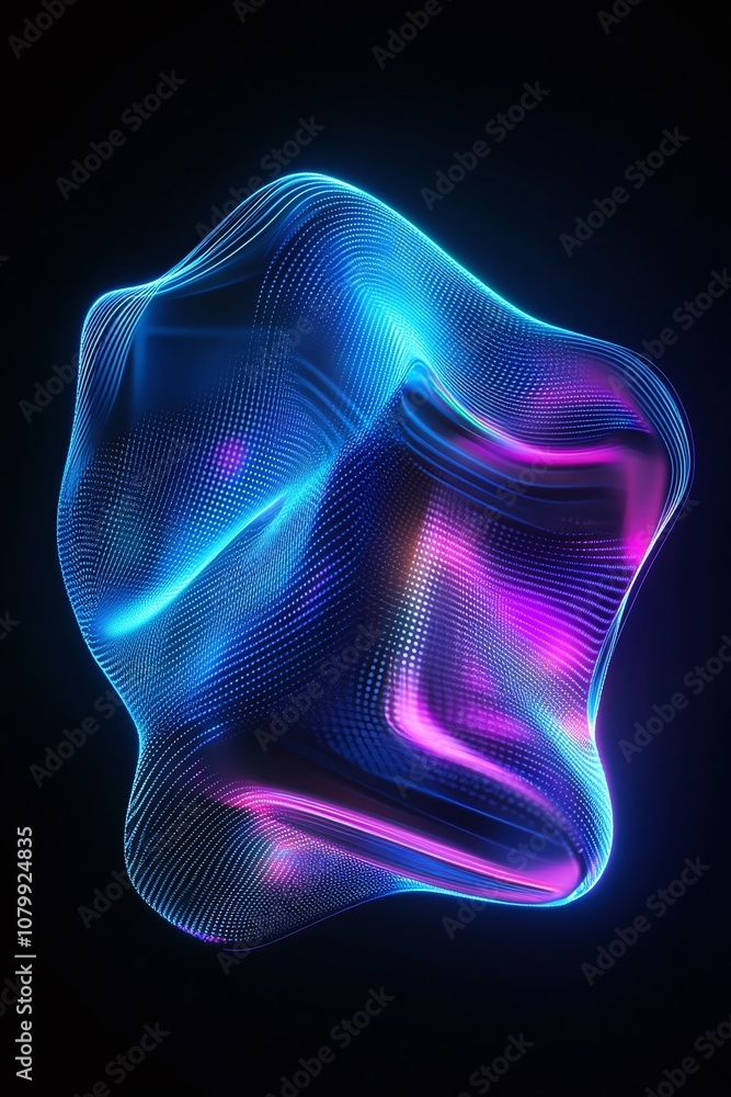 Poster abstract colorful wave form with neon lights and fluid shapes on dark background for modern digital 