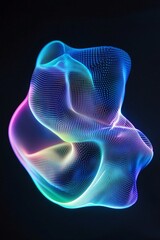 Abstract Colorful Wave Pattern with Flowing Shapes and Light Trails on Dark Background, Modern Digital Art Creation for Ethereal and Futuristic Visuals