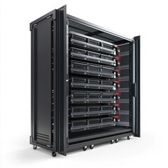 Server rack with multiple slots and cooling features. isolated on transparent background