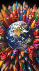 Obraz premium Earth Surrounded by Colorful Pencils
