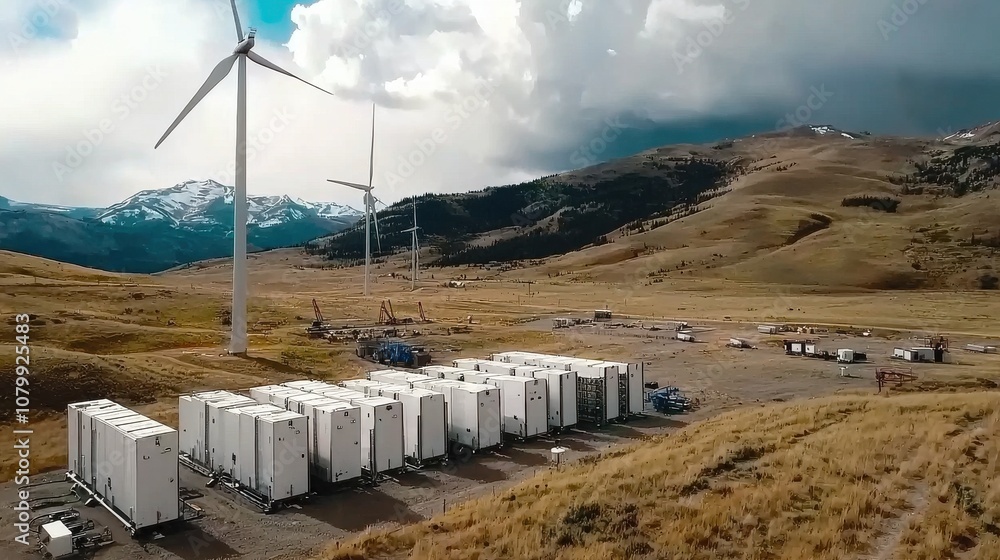 Poster implementing energy storage systems remote wind power farm low resolution image natural environment 