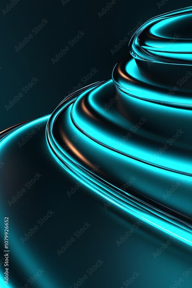 Poster abstract curved lines in teal and blue shades on a dark background, creating a smooth flowing textur