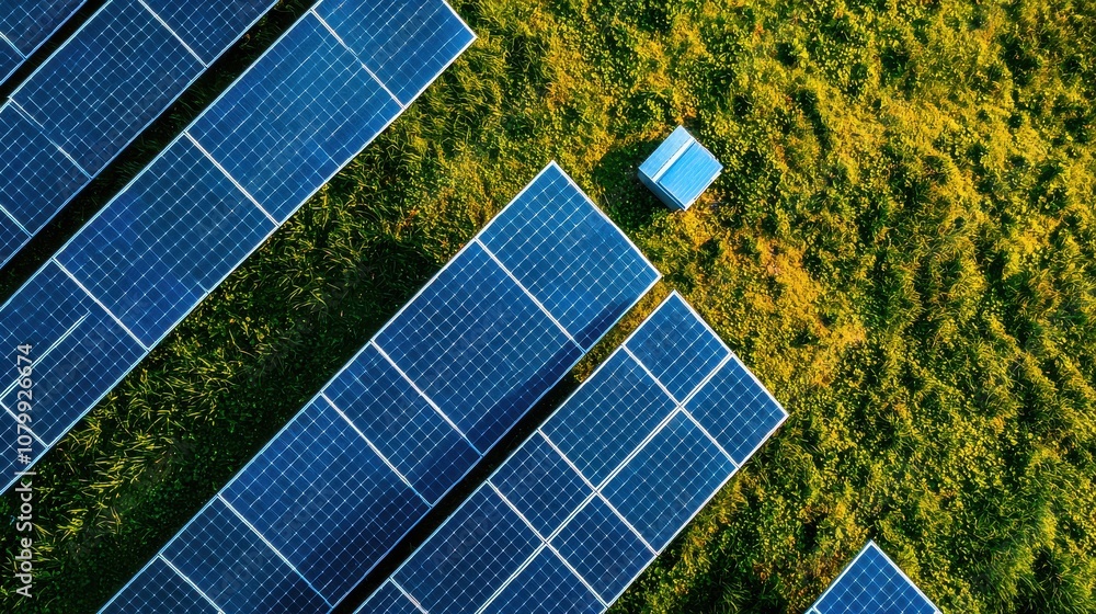 Poster Harnessing solar energy large solar panel array with energy storage open field low resolution renewable energy concept