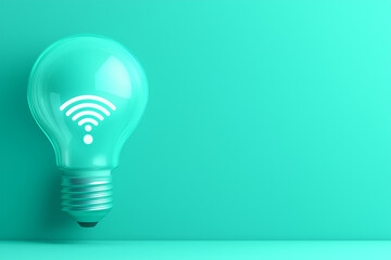 Light bulb with Wi-Fi symbol on bright teal background.