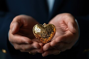 love heart hand movement concept. Hands holding a golden heart-shaped object, symbolizing love and warmth.