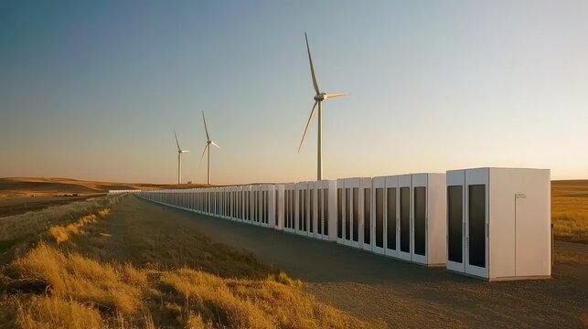 Harnessing energy advanced battery rows renewable energy site image series outdoor environment low-resolution viewpoint