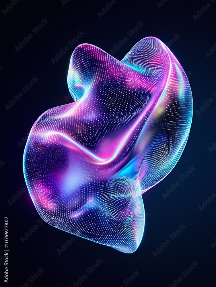 Poster abstract digital artwork of colorful 3d waveform design with neon lights and particle effects over a