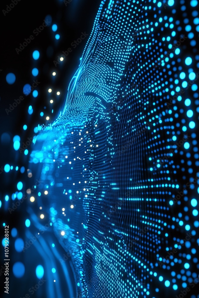 Aufkleber abstract digital background with blue light particles and glowing dots representing data waves and t