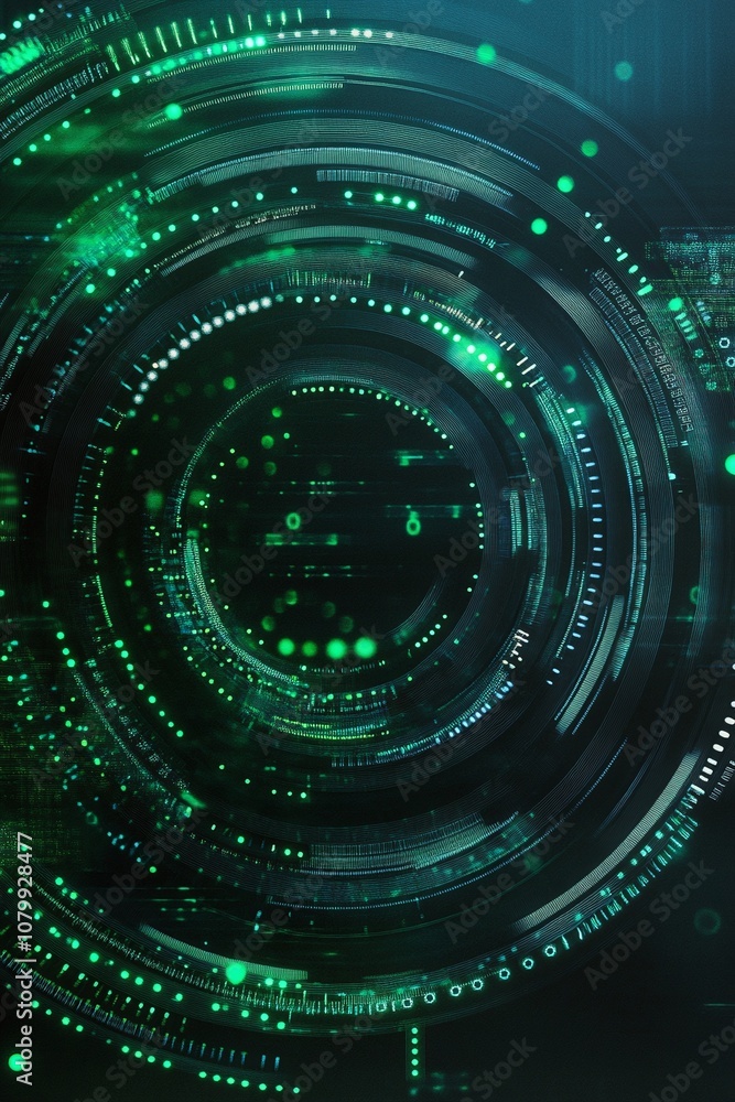 Aufkleber abstract digital background with glowing green circles and lines creating a futuristic tech vibe in 