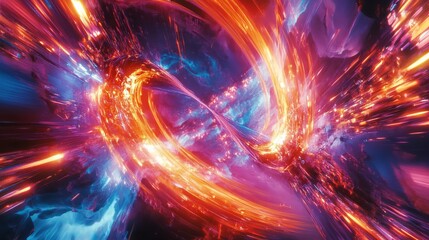Obraz premium A vibrant sci-fi motion wallpaper depicting hyper-speed space travel, with luminous data streams and dynamic explosions, isolated on a single color background