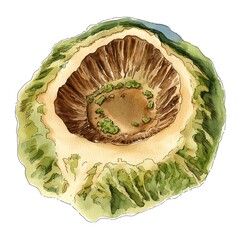 Obraz premium Aerial Watercolor Illustration of a Volcanic Crater.