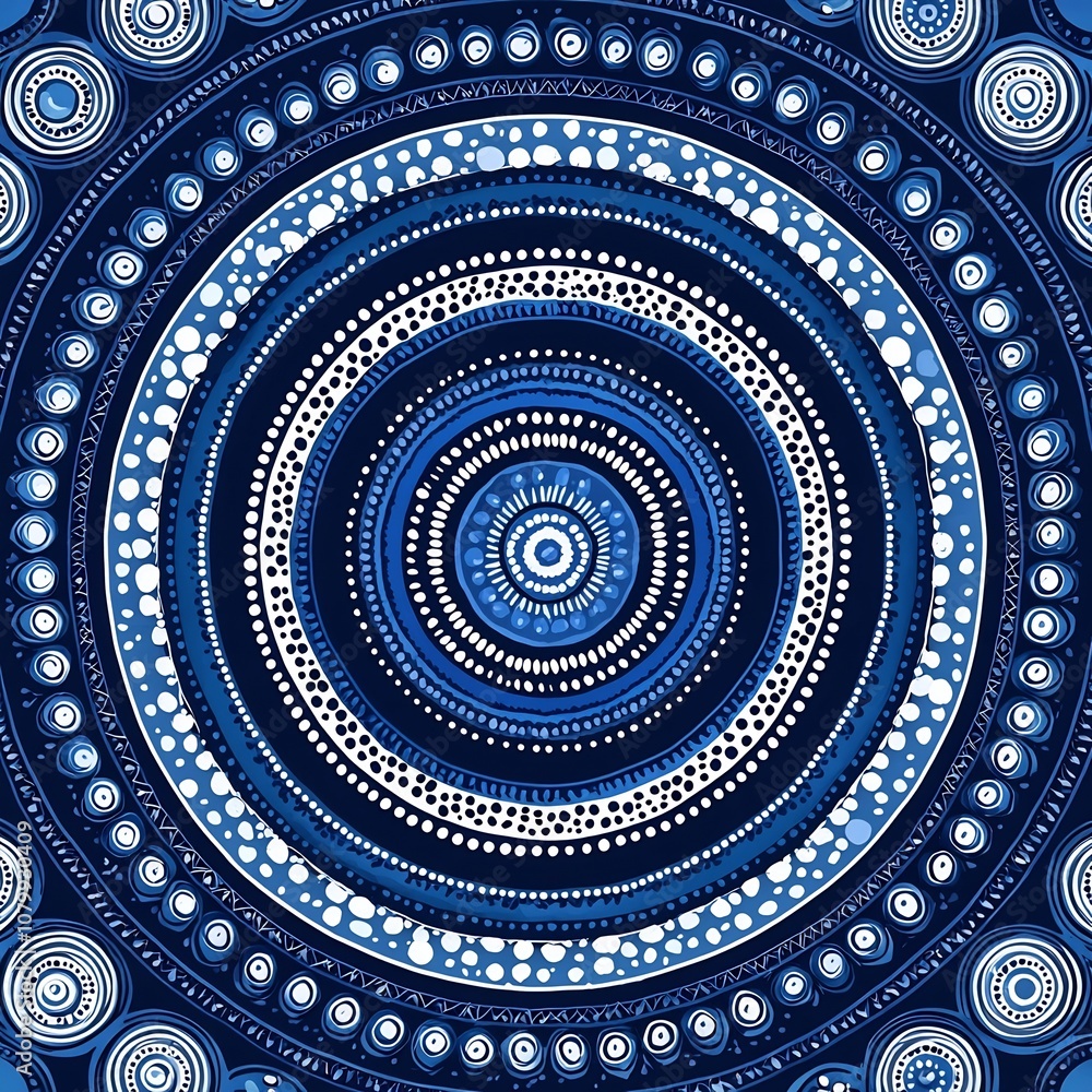 Aufkleber mesmerizing aboriginal torres strait islander concentric circles and star motifs pattern in deep blu