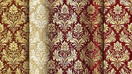 Red and Gold Damask Pattern Rolls Displayed for Sale