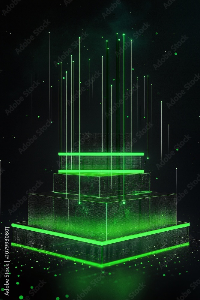 Poster abstract digital structure with green lines and particles featuring a modern futuristic design ideal