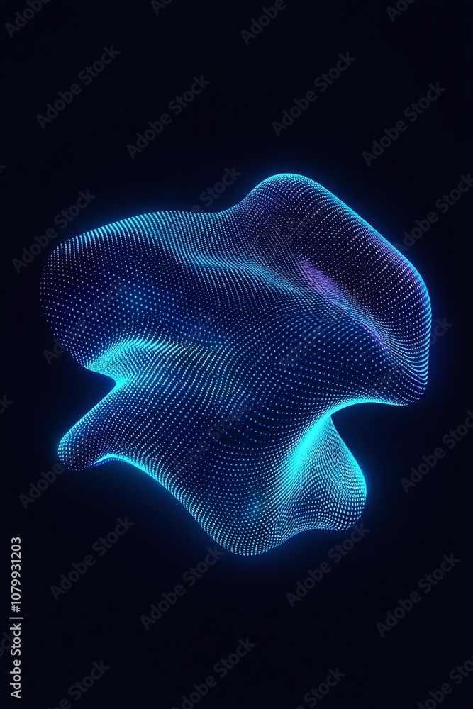 Poster abstract digital wave design with glowing blue and purple lines on a dark background, representing f