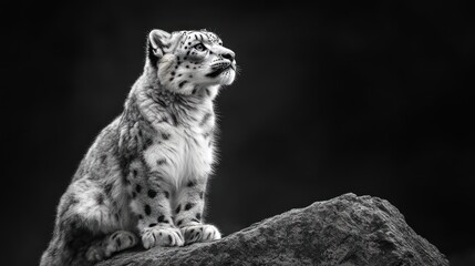 Obraz premium A snow leopard perched on a rock, gazing into the distance.