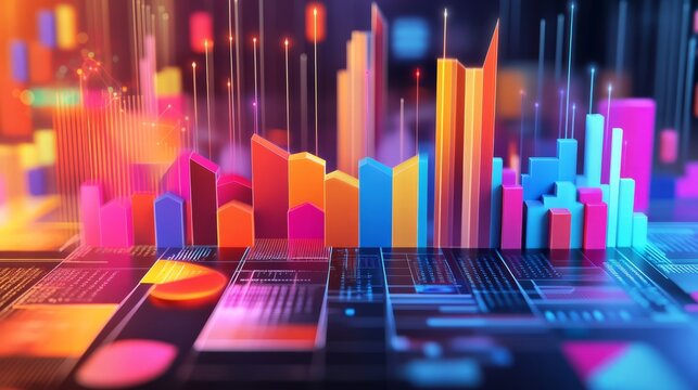 Abstract illustration of data visualization in business, with charts and graphs displayed creatively