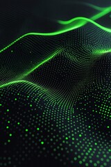 Obraz premium Abstract Digital Wave with Green Dots Creating Depth and Texture in a Dark Background, Representing Technology and Innovation in a Modern Design