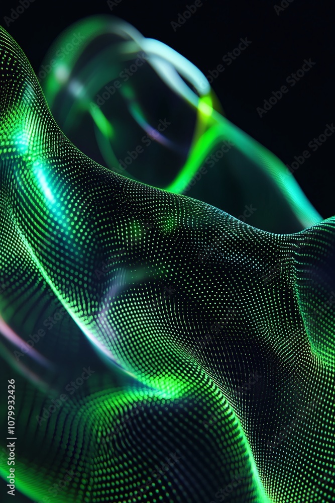 Poster abstract digital waves of multicolored light creating a high-tech visual flow in a dark environment 