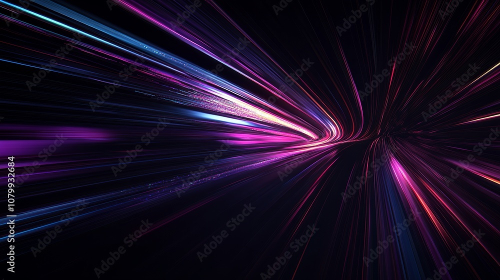 Poster an energetic design featuring hyper-speed data flow with neon rays and burst effects