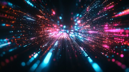 Obraz premium An energetic design featuring hyper-speed data flow with neon rays and burst effects