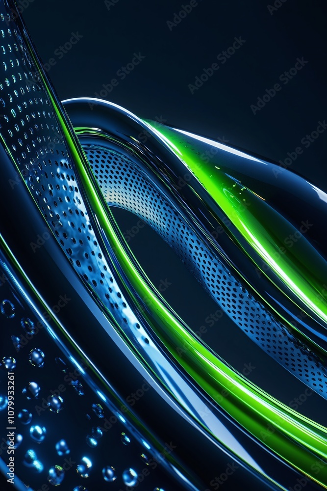 Poster abstract flow of colorful waves with glossy texture and dynamic light effects in a dark background, 