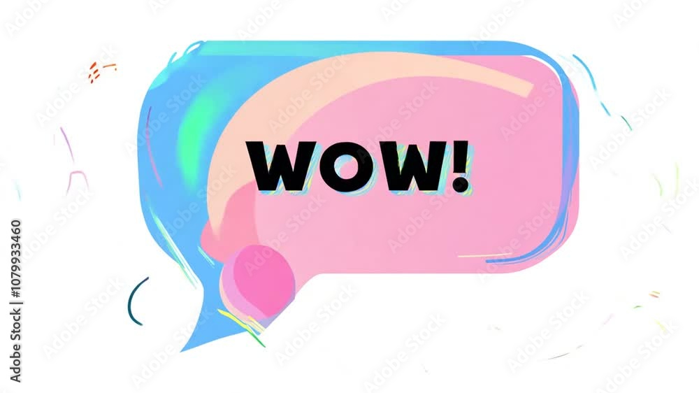 Poster colorful speech bubble with wow text against dynamic background lines generative ai
