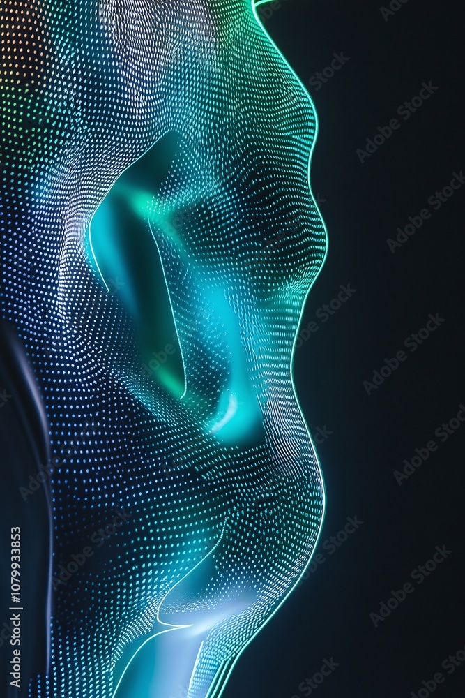 Poster abstract fluid design with vibrant light effects, smooth curves, and a futuristic aesthetic creating