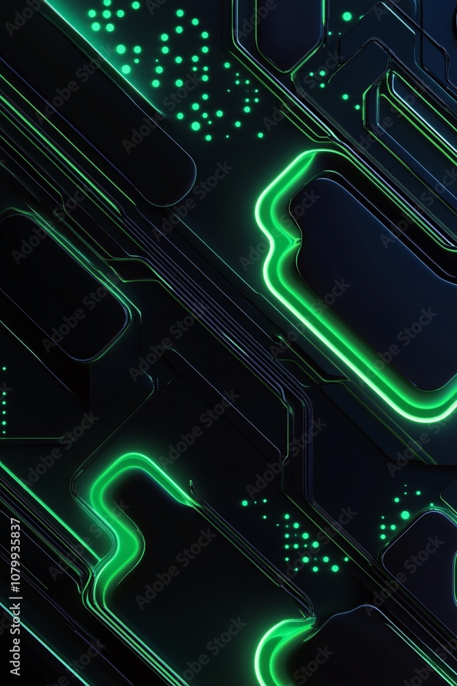 Poster abstract futuristic technology background with neon green lines and circuit patterns for digital des