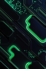 Naklejka premium Abstract Futuristic Technology Background with Neon Green Lines and Circuit Patterns for Digital Design and Tech Concept Illustrations