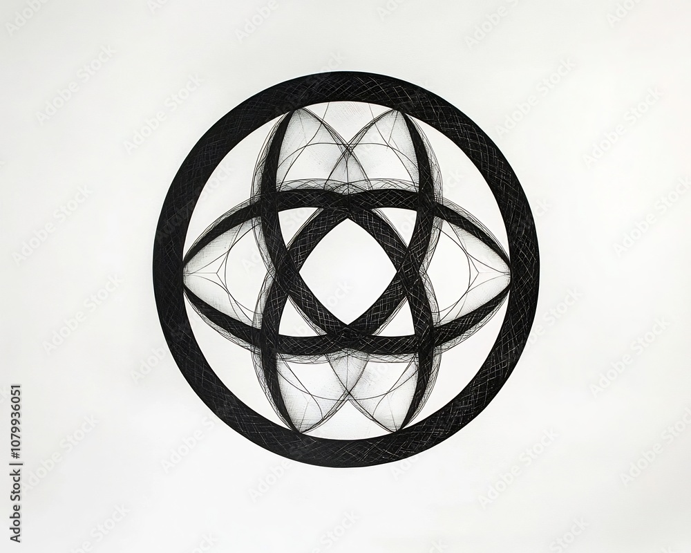Poster intricate sacred geometry tattoo design with interconnected shapes and patterns