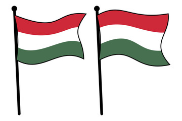 Hungarian Flag Waving on Flagpole in Simple Sticker, Icon, Logo, Template Collection Design, Vector EPS Isolated on White Background