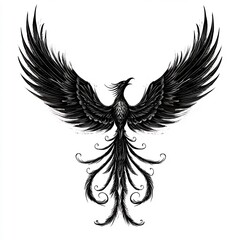 Obraz premium Dramatic Phoenix Tattoo with Detailed Mythical Feathers and Tail Symbolizing Rebirth and Resilience